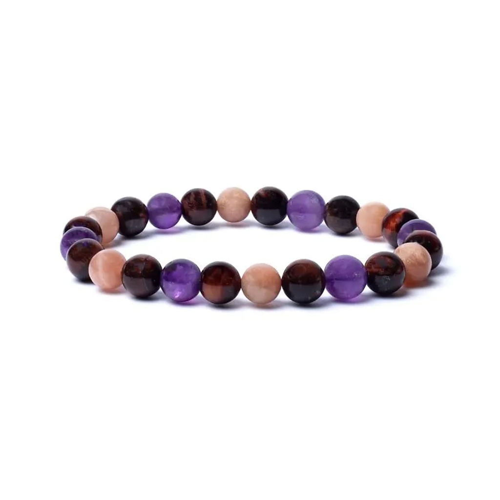 Bracelet œil de tigre pierre du soleil améthyste élastique -- ±0,8cm