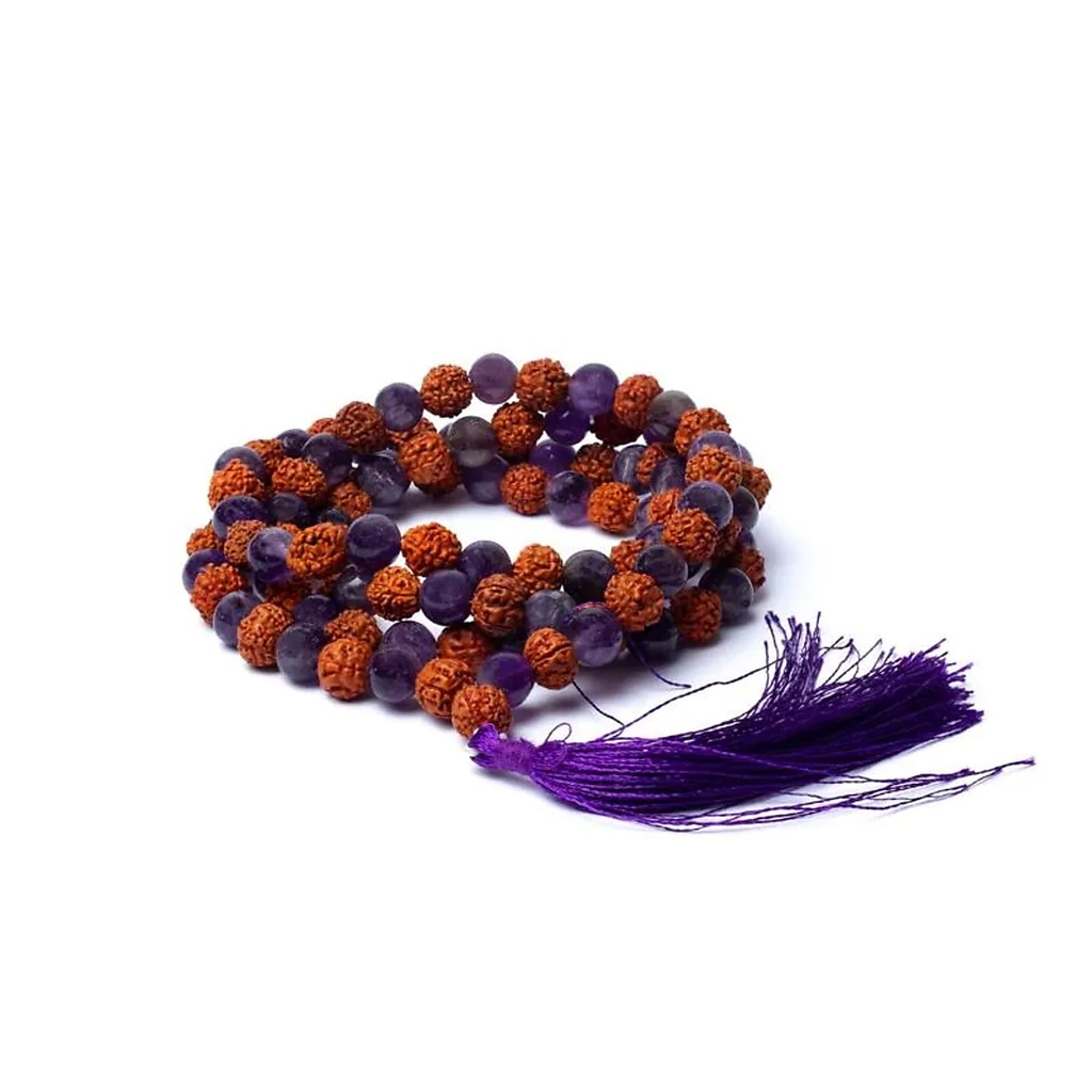 Mala rudraksha / améthyste -- 0,8cm