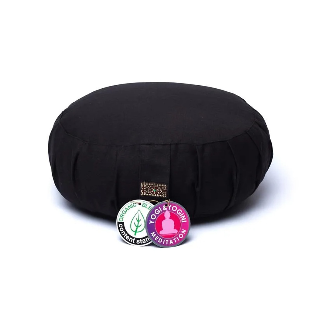 Coussin de méditation zafu noir en coton biologique (OCS) -- 33x14,5 cm