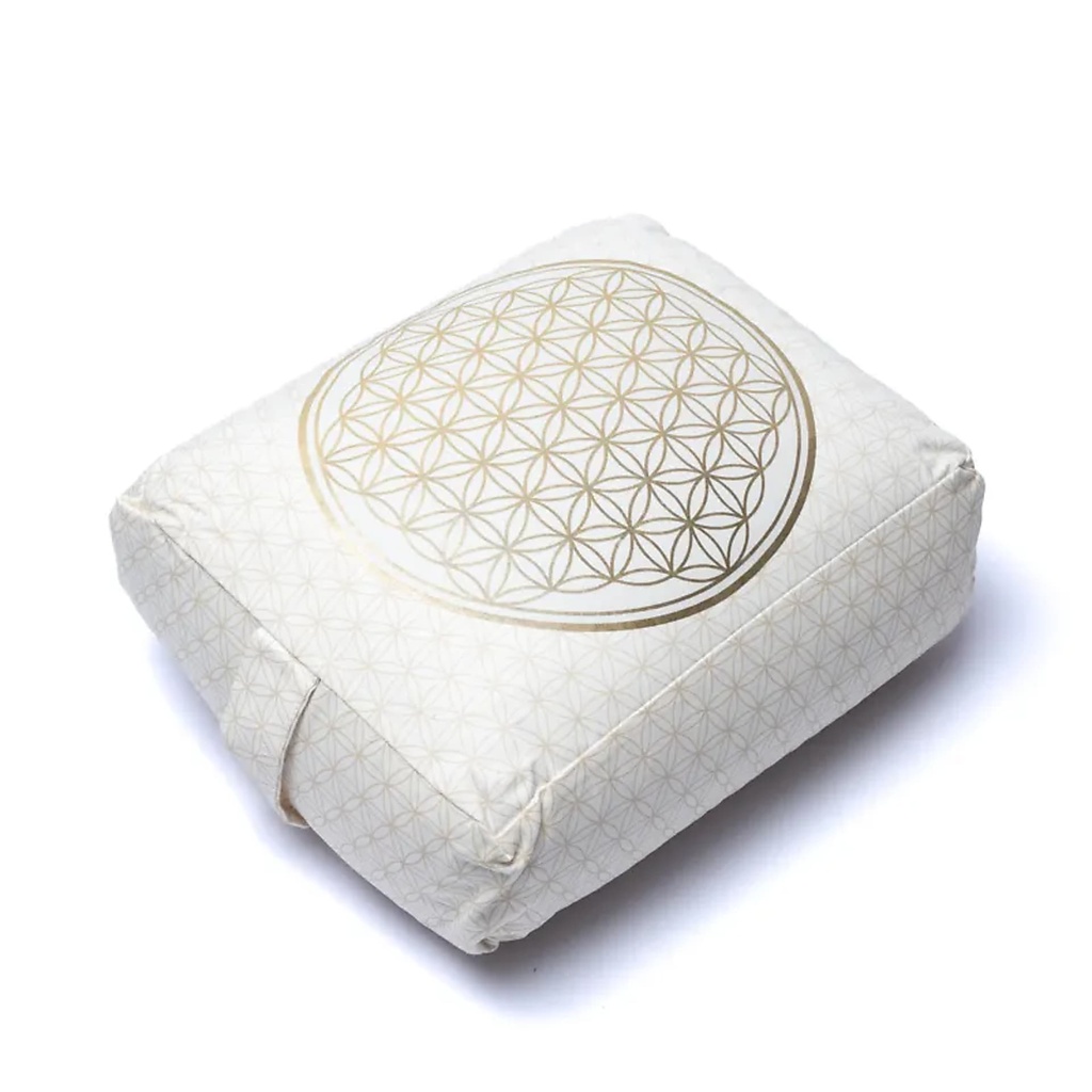 Coussin de méditation / traversin de yoga fleur de vie coton biologique (OCS) -- 38x28x13cm ; ±2780g