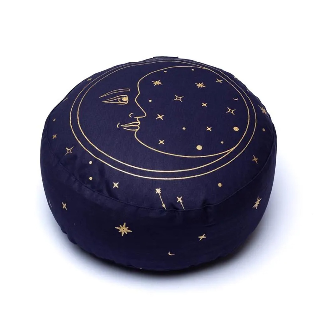 Coussin de méditation lune bleu marine coton biologique (OCS) -- 33x13 cm ; 2100g