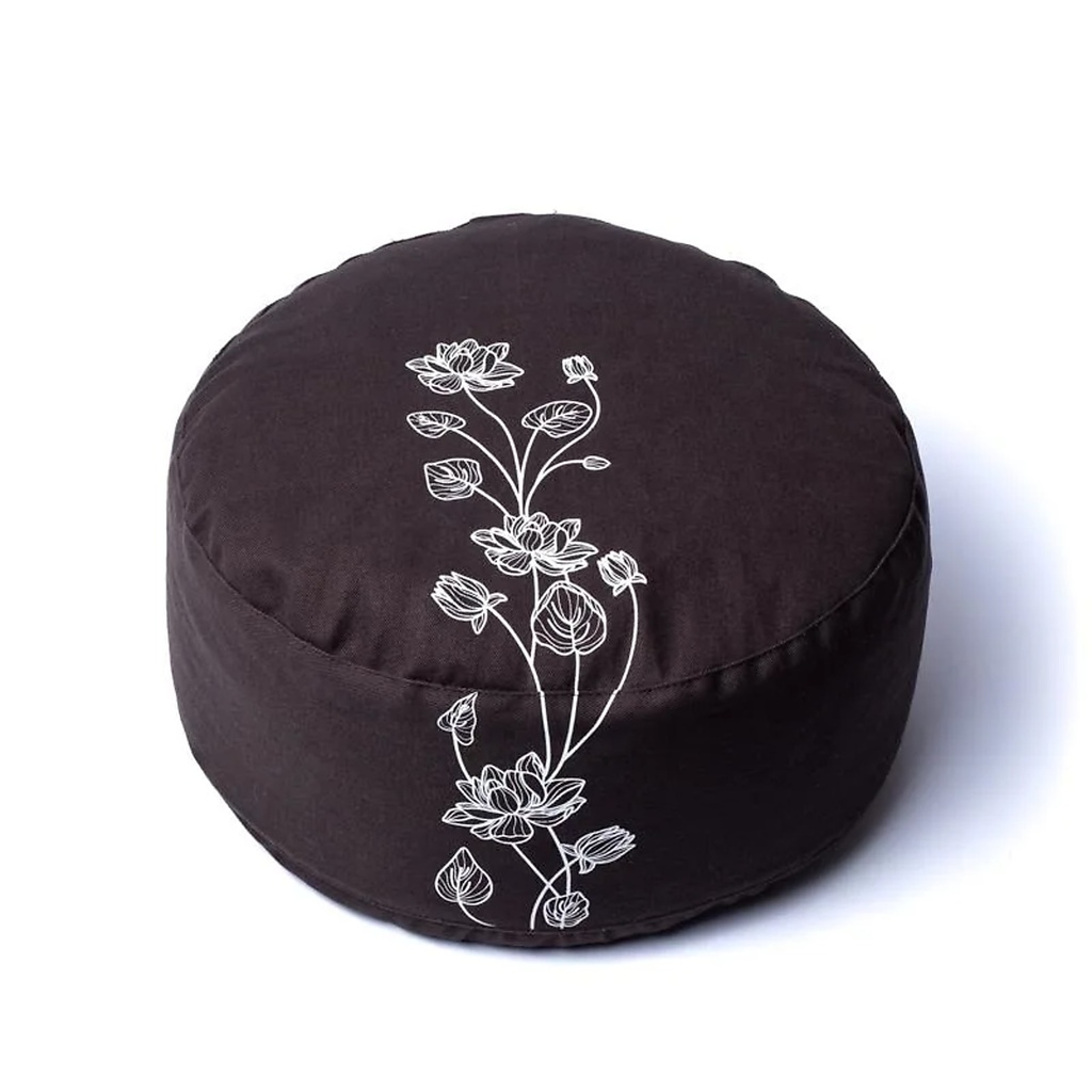 Coussin de méditation plante de lotus anthracite coton biologique (OCS) -- 33x13 cm ; 2100g