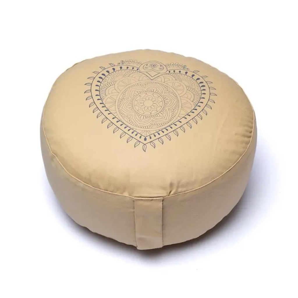Coussin de méditation coeur beige coton biologique (OCS) -- 33x13 cm ; 2100g