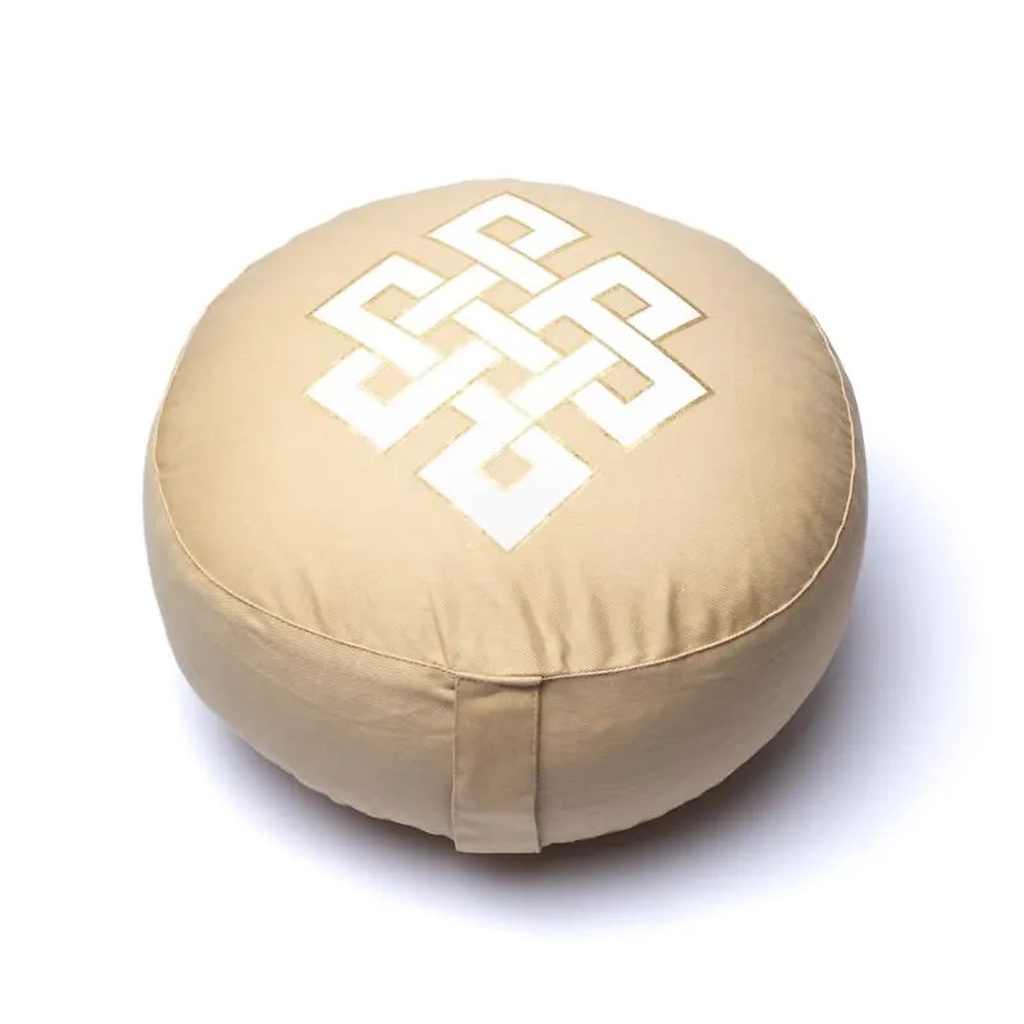 Coussin de méditation noeud infini beige en coton biologique (OCS) -- 33x13 cm; 2100g