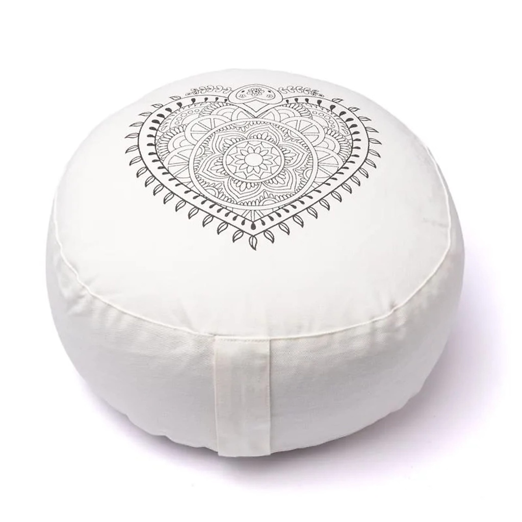 Coussin de méditation cœur blanc cassé coton bio (OCS) -- 33x17cm; ±2300g	