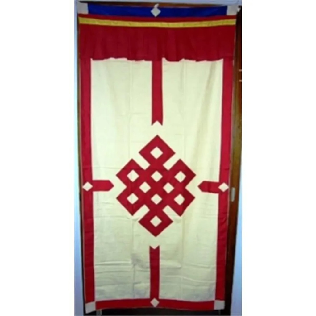 Rideau tibétain pour porte ivoire et rouge | 178x85 cm