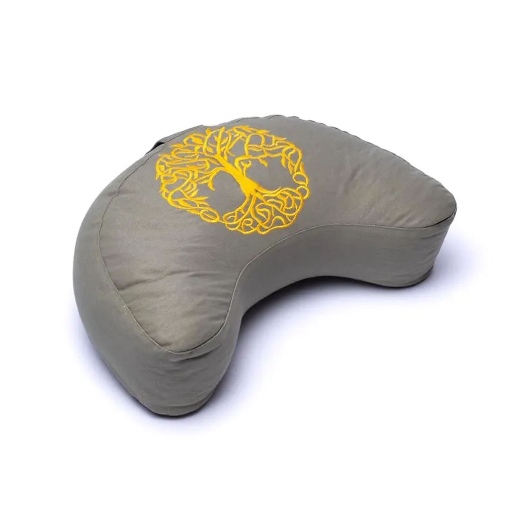 Coussin de méditation demi-lune vert arbre de vie coton bio (OCS) -- 37x17x13cm; ±1210g