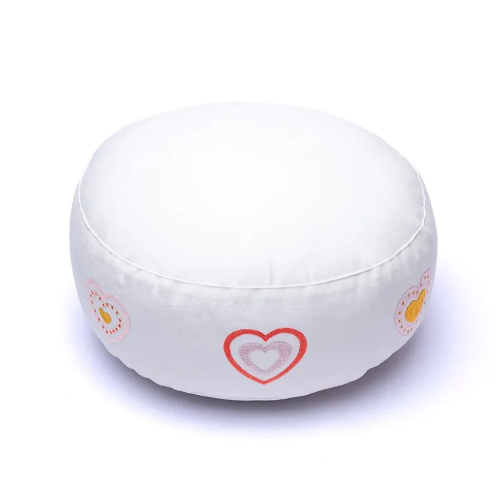 Coussin de méditation blanc cœurs coton biologique (OCS) -- 33x17 cm; 2100g	