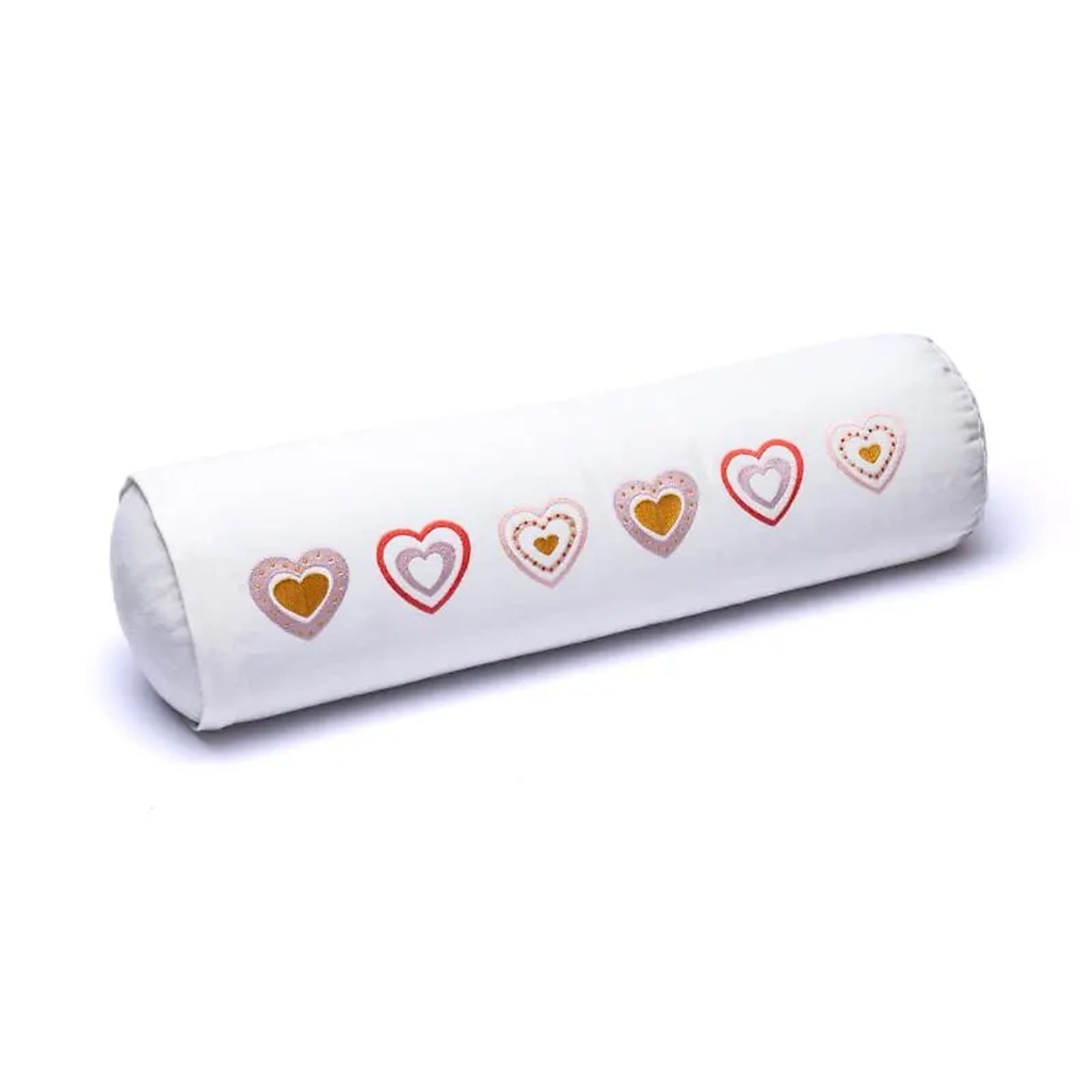 Bolster de méditation blanc cœurs coton biologique (OCS) -- 60x16 cm; 2300g	