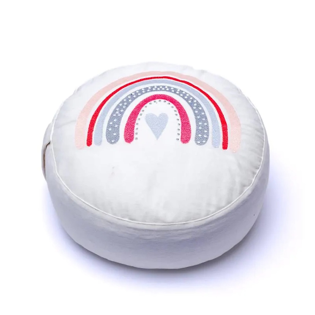 Coussin de méditation rond blanc arc-en-ciel coton bio (OCS) -- 33x17cm; ±2300g	