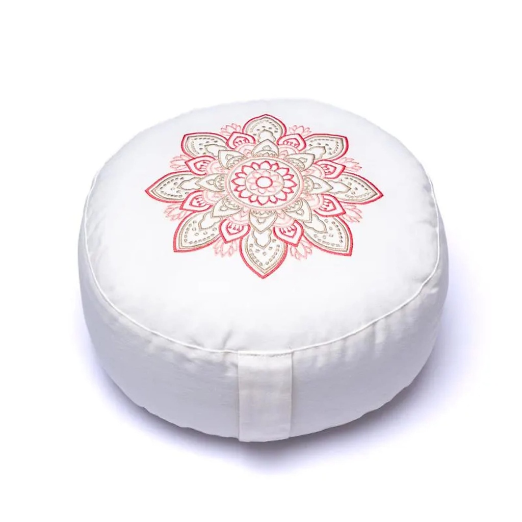 Coussin de méditation blanc mandala coton biologique (OCS) -- 33x17 cm; 2100g	