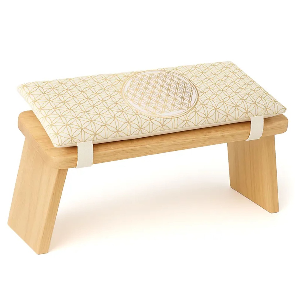 Coussin pour banc de méditation blanc Fleur de Vie avec rembourrage -- 46x16x3 cm