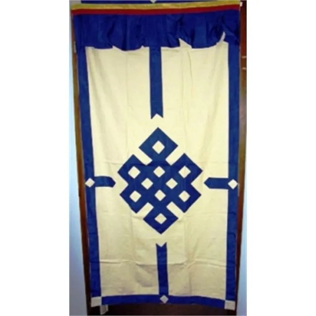 Rideaux tibétain pour porte ivoire et bleu | 178x85 cm