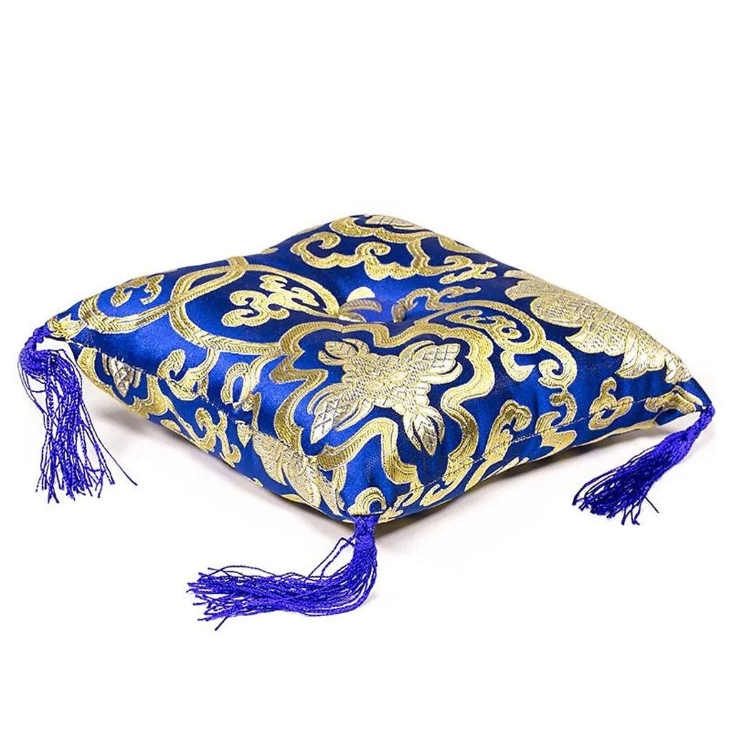 [8718969175449] Coussin bleu fleuri pour bol tibétain | 14x14x4 cm