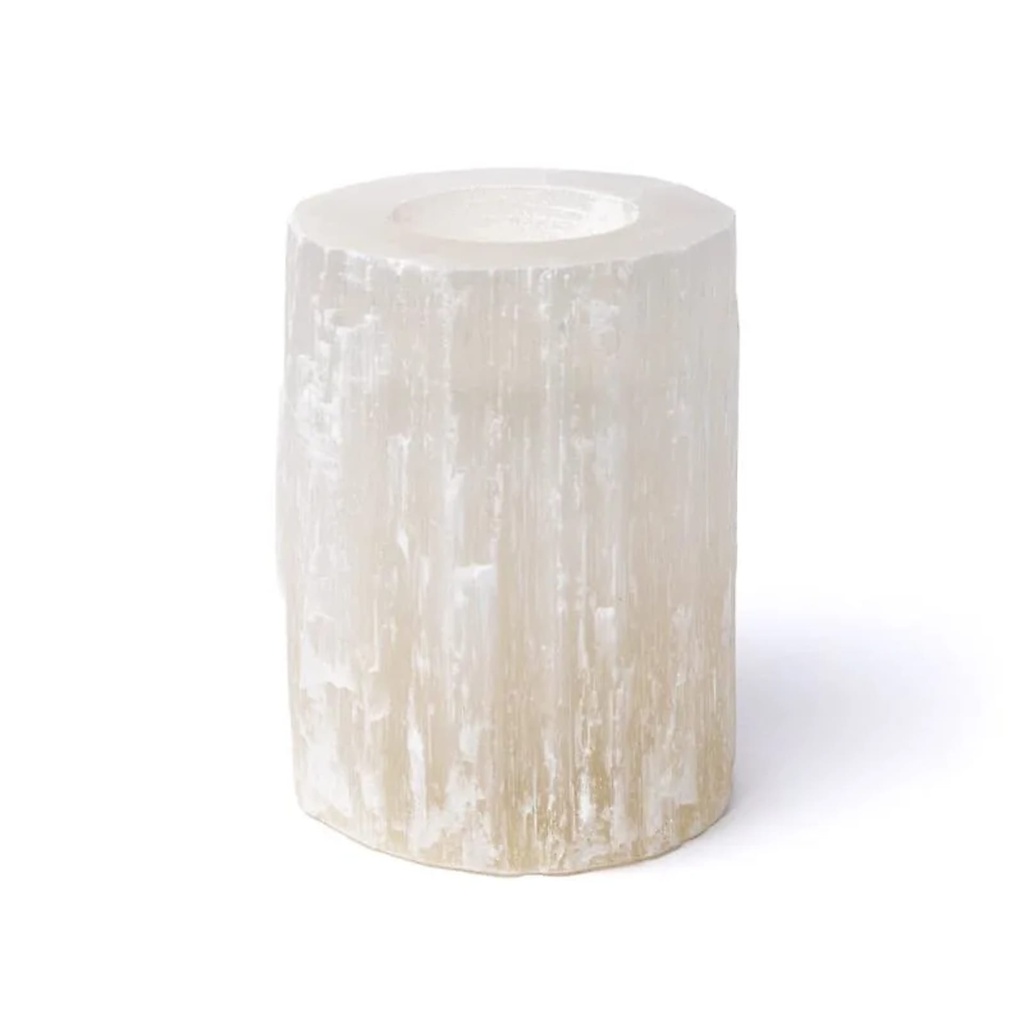 Bougeoir rond en sélénite -- ±7x10cm