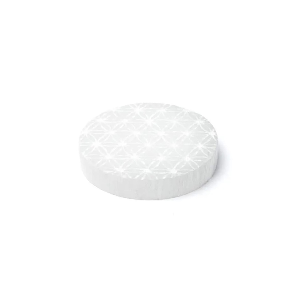Plaque de charge en sélénite fleur de vie -- ±8cm