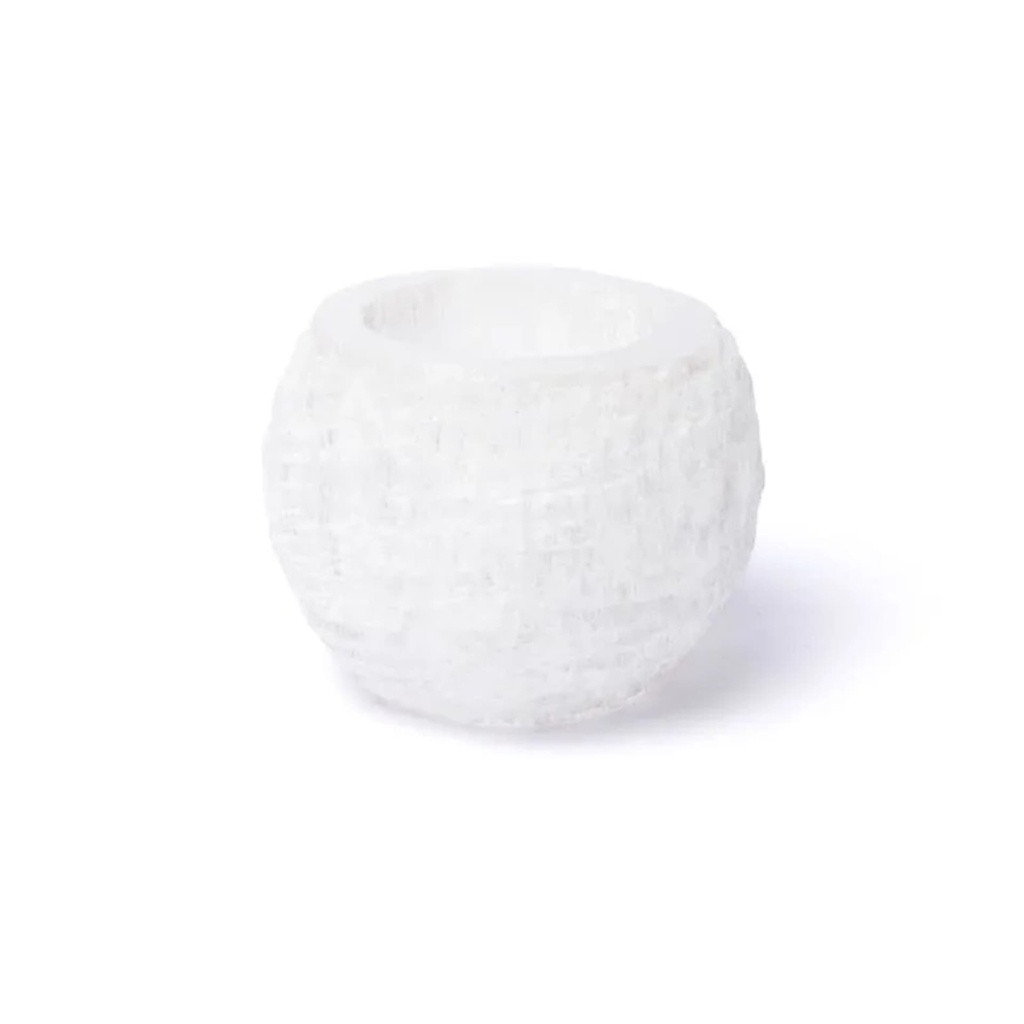 Porte-bougie boule de neige en sélénite -- ±6x6cm