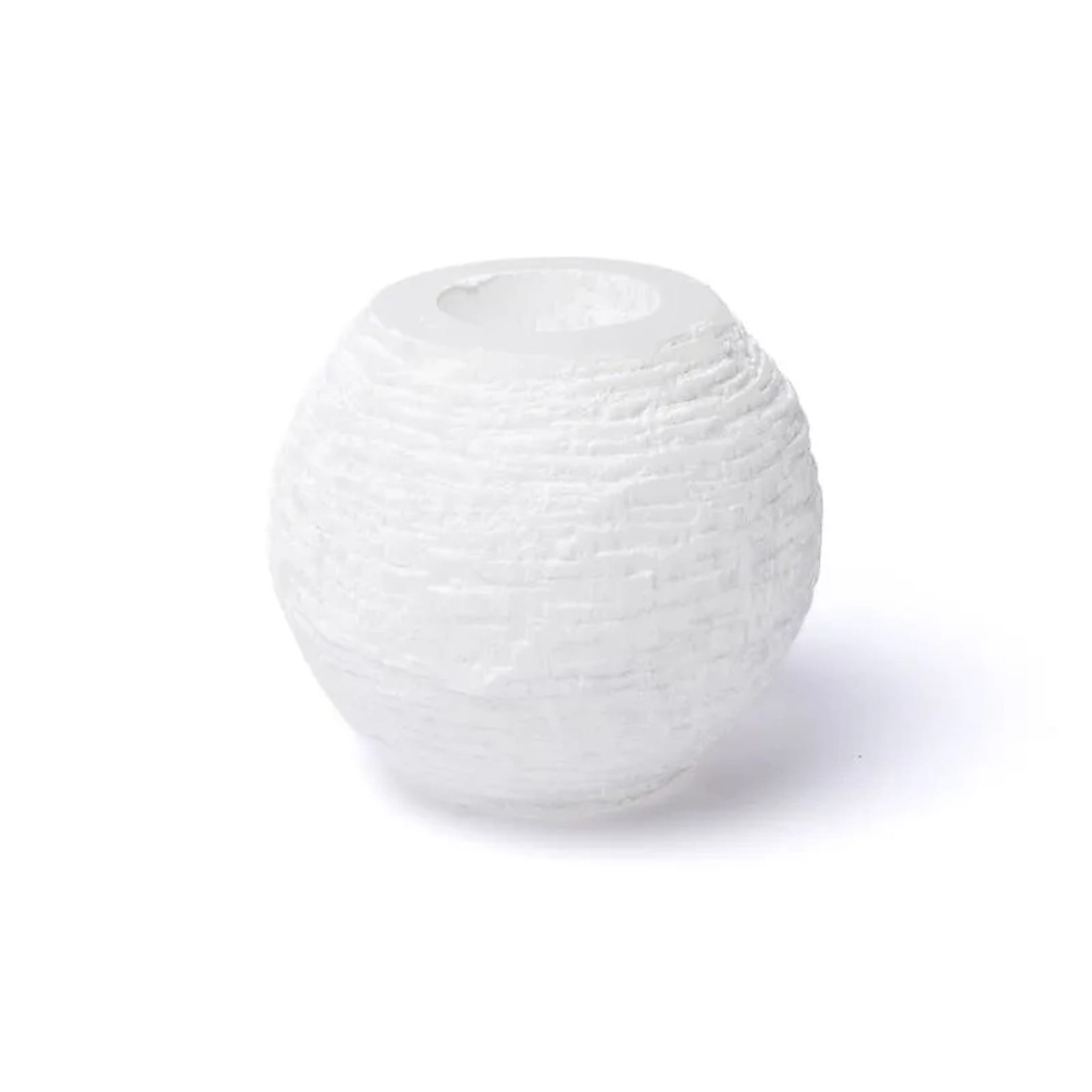 Porte-bougie boule de neige en sélénite -- ±10x10cm