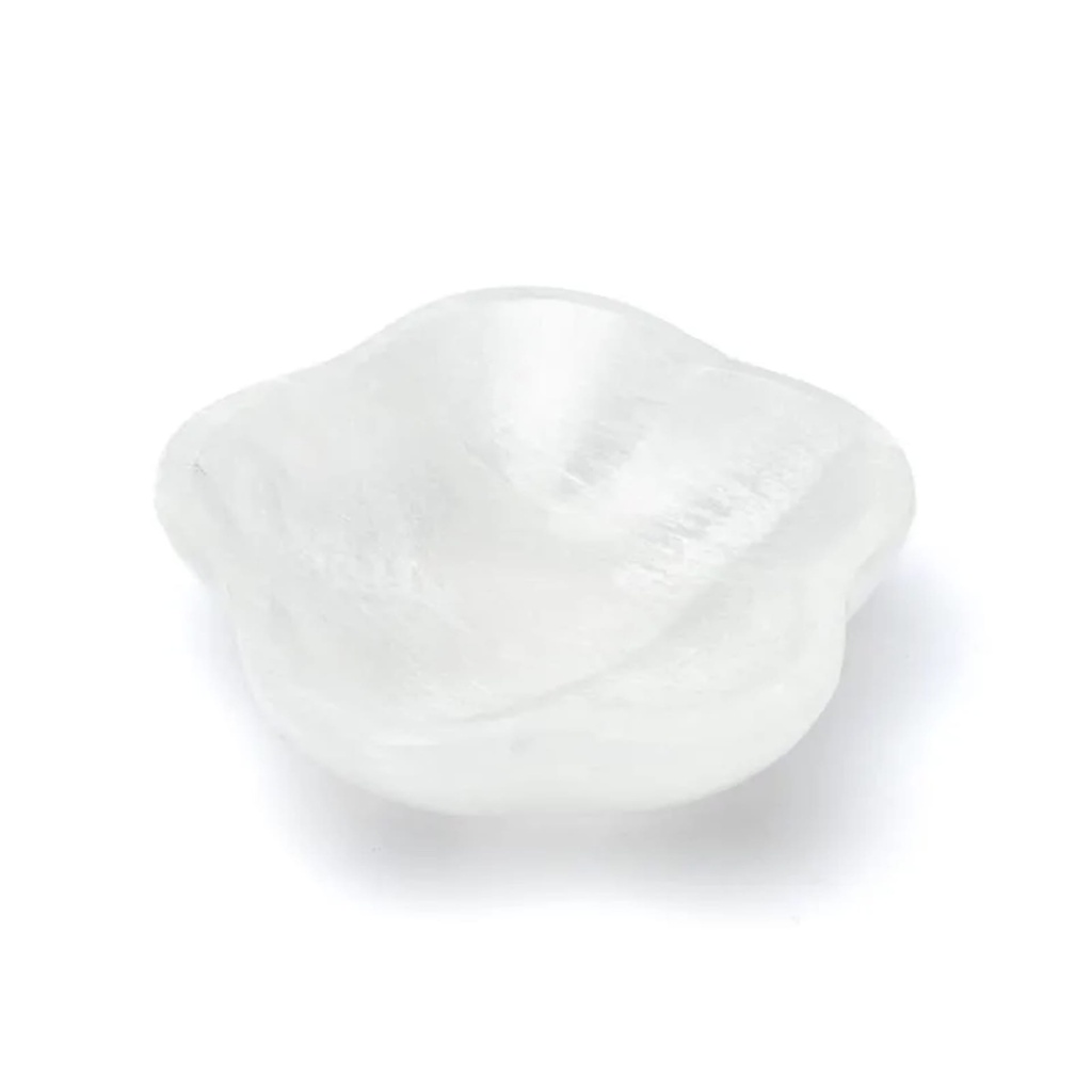 Plat en sélénite fleur -- ±10x3cm