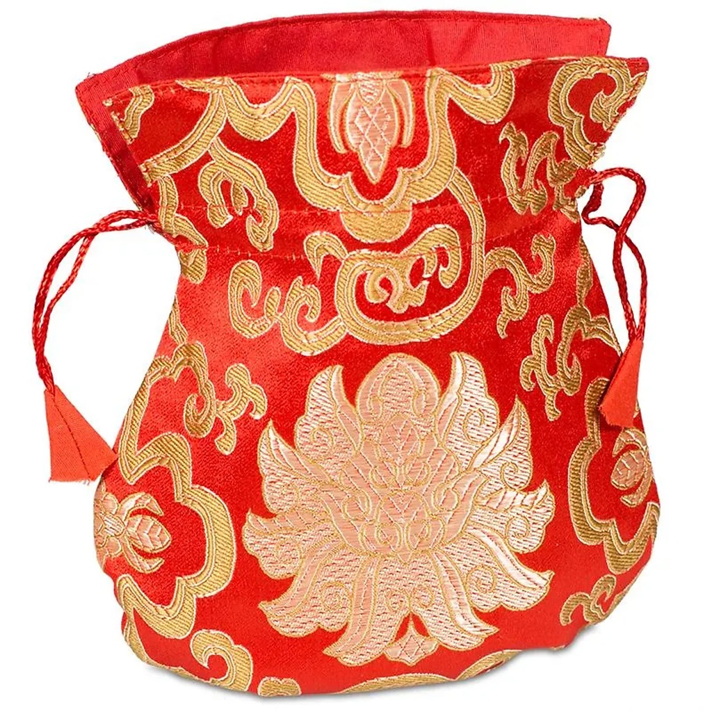Bourse pour mala lotus brocart rouge | 19x16 cm