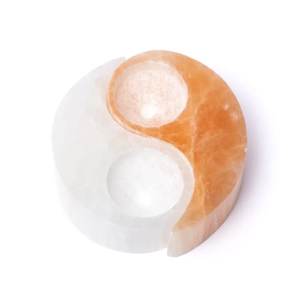 Porte-bougie Ying & Yang en sélénite -- ±10cm