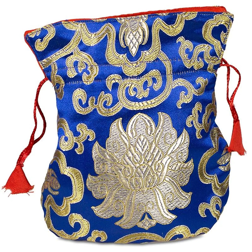 Bourse pour mala lotus brocart bleu | 19x16 cm