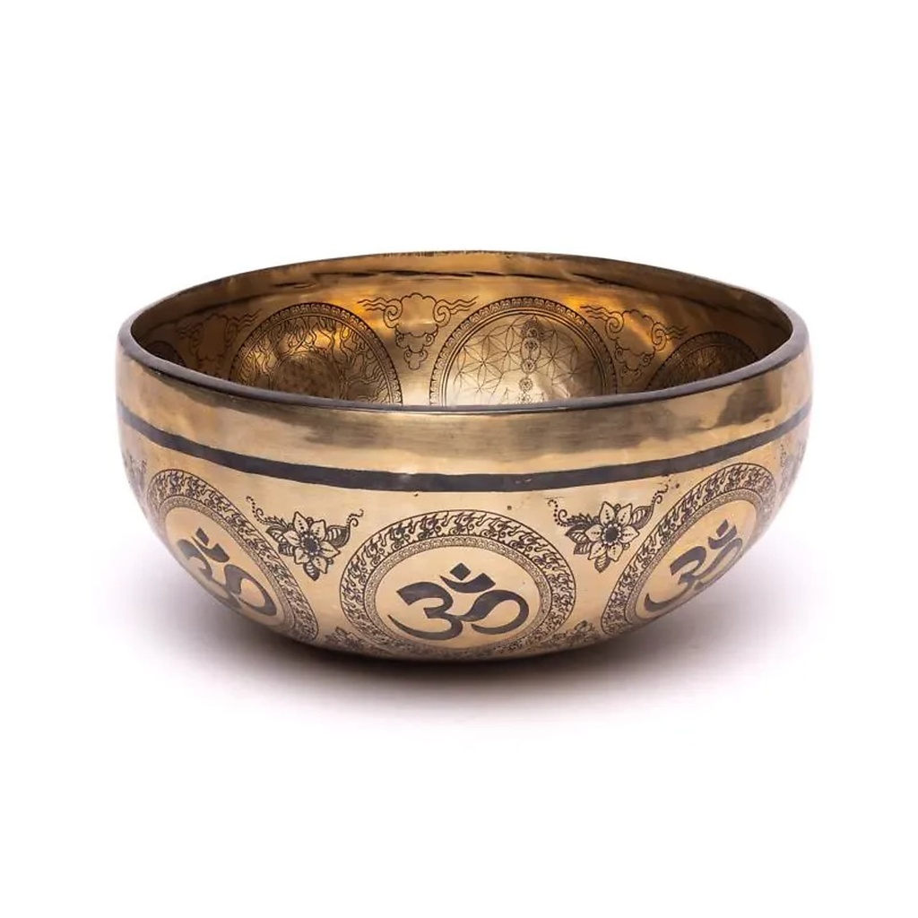 [8721139296417] Bol chantant gravé au laser Chakra Fleur de Vie -- ±1400-1600 g ; ±22-24 cm	