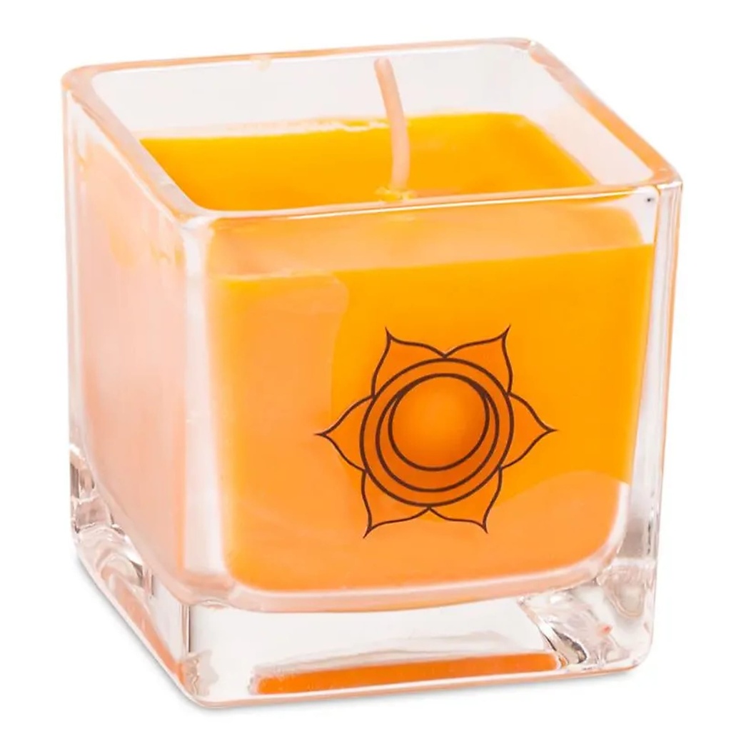 Bougie parfumée cire de colza 2e chakra écolo -- ±260 g; 6x6x6 cm