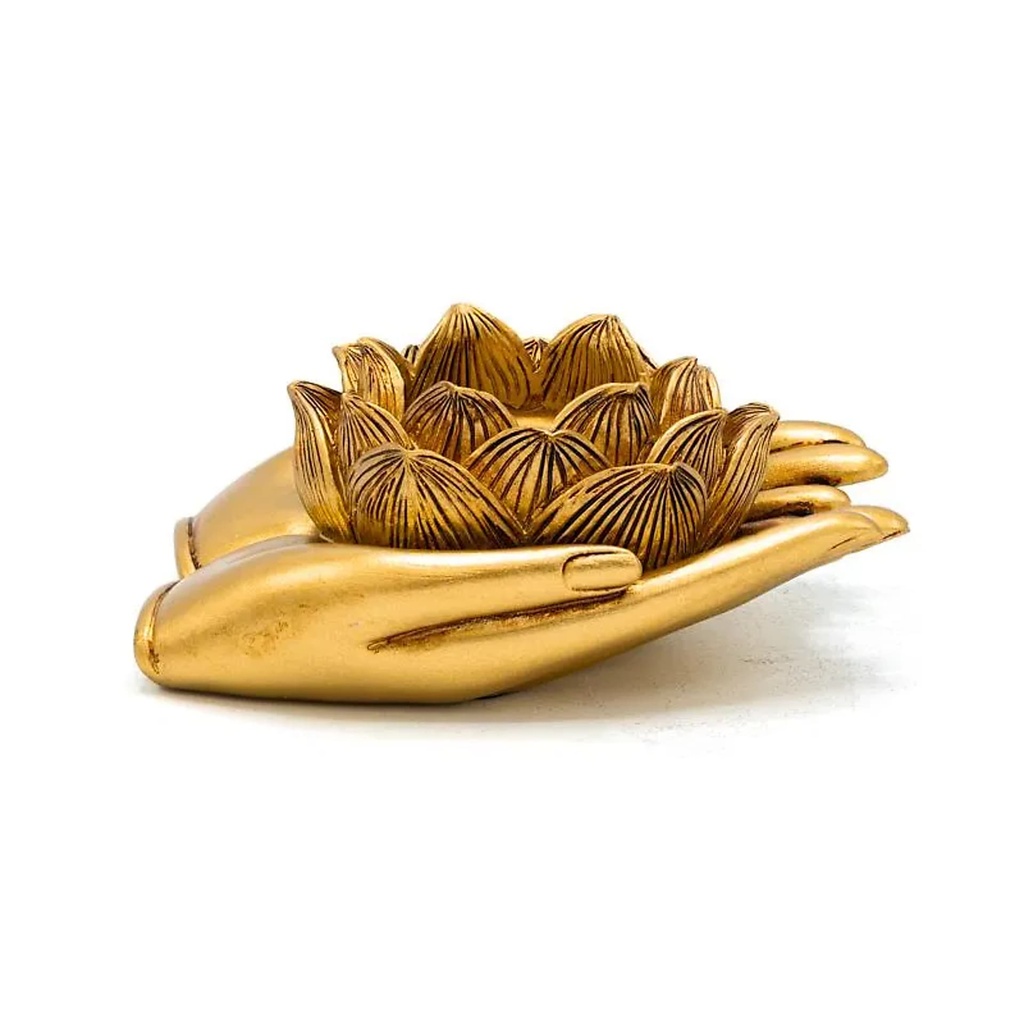 [8721139298350] Photophore mains Lotus couleur or -- 11.5x9.4x4.8 cm