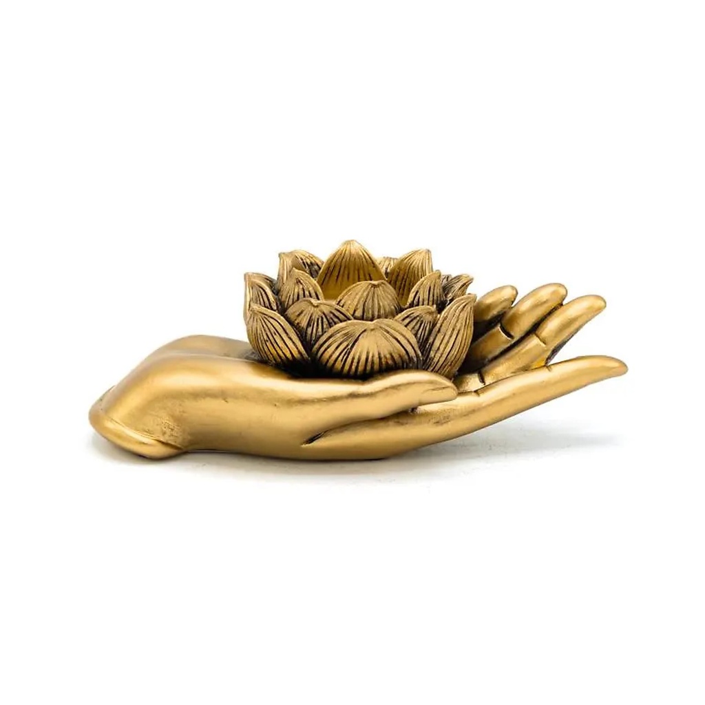 Photophore main Lotus couleur or -- 16.1x8.1x5.5 cm