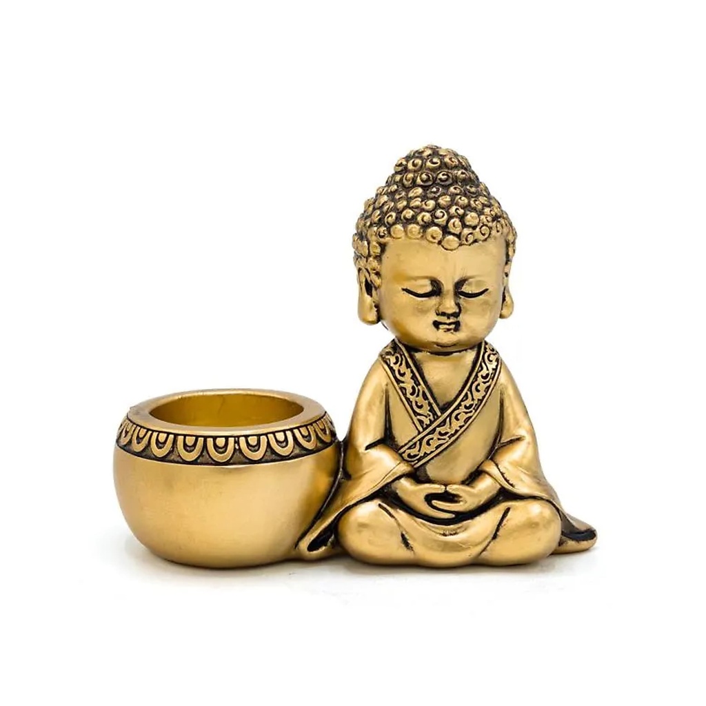 Photophore bouddha méditant droit couleur or -- 13.1x6.2x11 cm