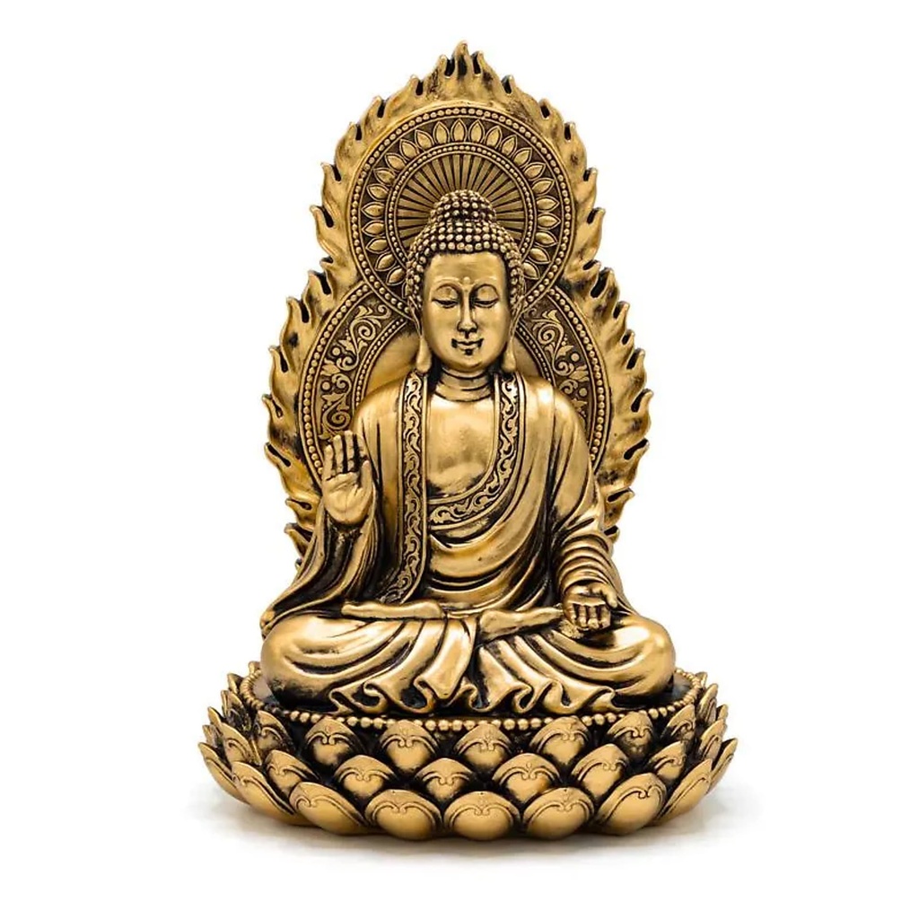 [8721139298404] Bouddha sur trône couleur or -- 19x15.5x27 cm