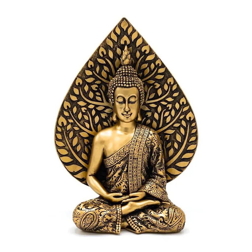 Bouddha méditation avec feuille de Bodhi couleur or -- 16.8x10.3x23.8 cm