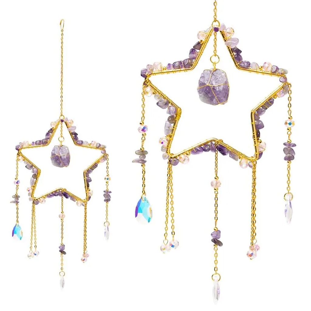 [8721139297759] Attrape-soleil étoile avec améthyste -- 12x34 cm