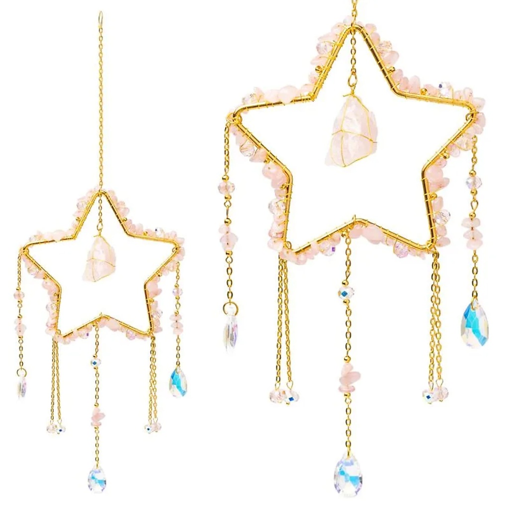 Attrape-soleil étoile avec quartz rose -- 12x34 cm