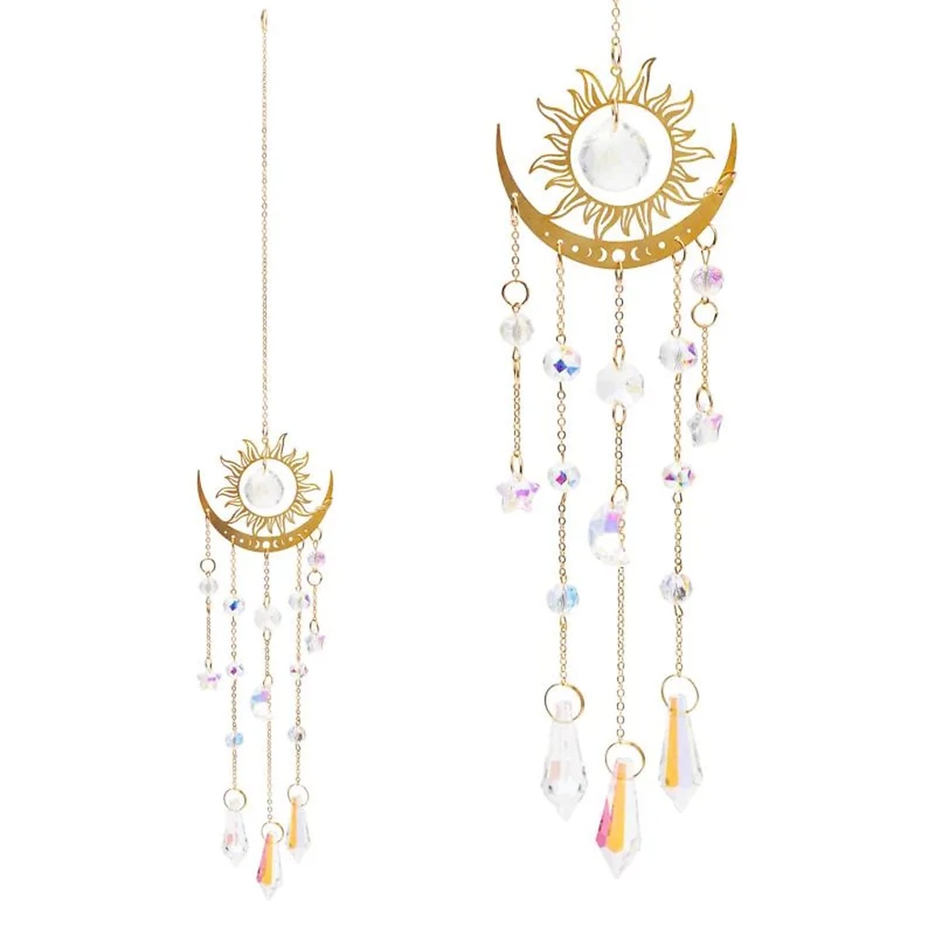 [8721139297773] Attrape-soleil soleil et demi-lune avec verre cristal -- 44x8 cm