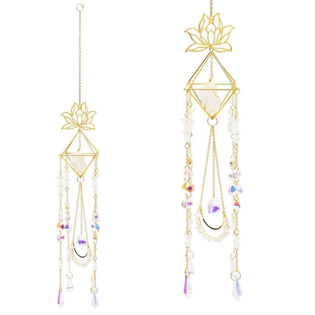 [8721139297803] Attrape-soleil lotus et papillons avec cristal de roche -- ±9x51 cm