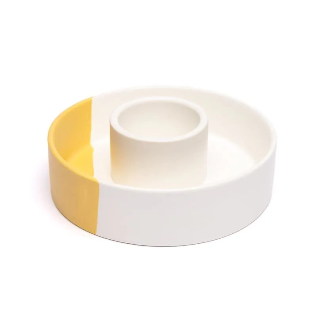 Brûleur à smudge en céramique blanc/ocre -- 12x3.5 cm