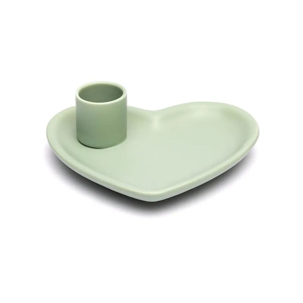 Coupelle à smudge et brûleur Palo Santo en céramique cœur vert pastel -- 12x11x4 cm