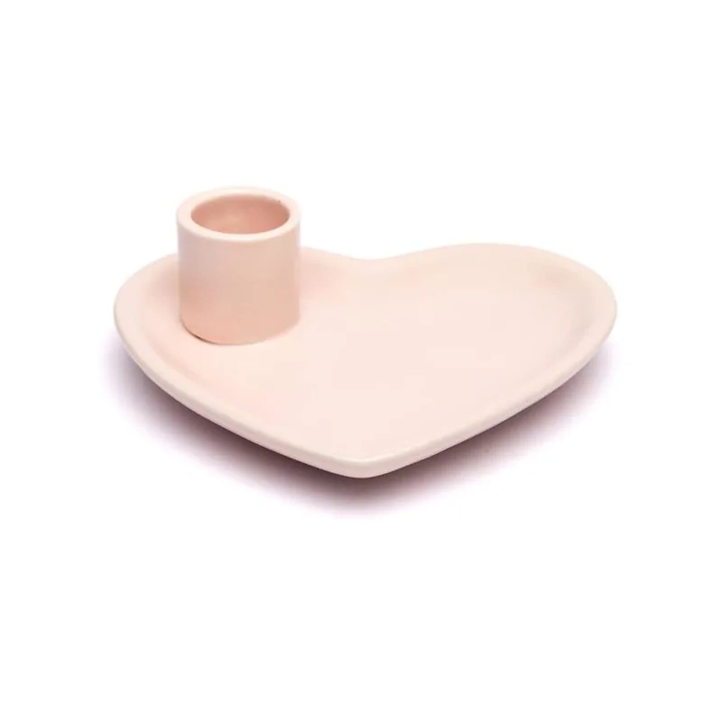 Coupelle à smudge et brûleur Palo Santo en céramique cœur rose pastel -- 12x11x4 cm