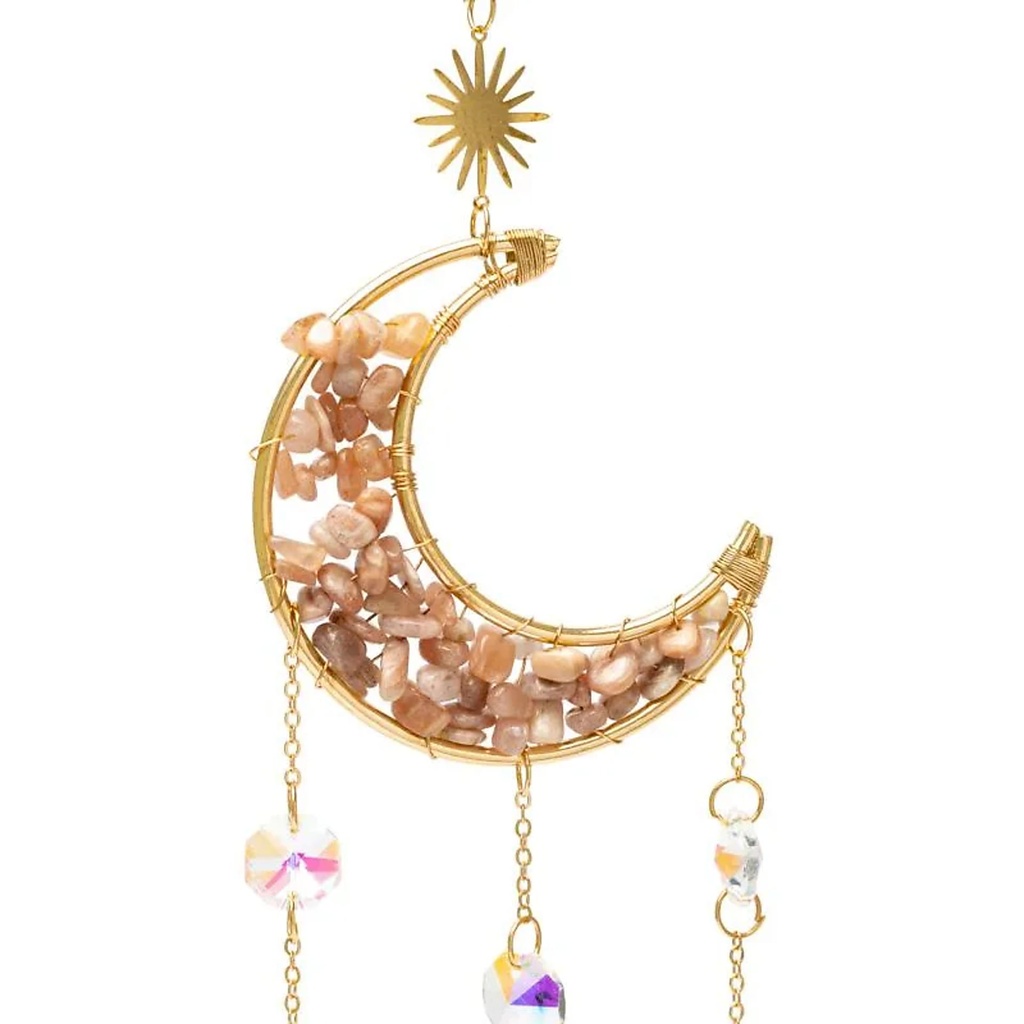 Attrape-soleil lune avec pierre de lune rose -- 8x37 cm