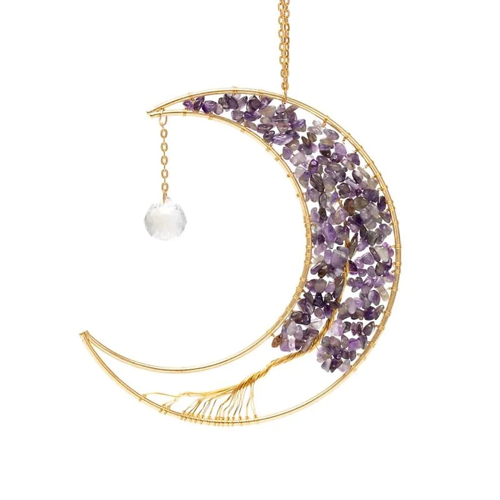 Attrape-soleil lune avec améthyste et arbre de vie -- 28.5x16.5 cm