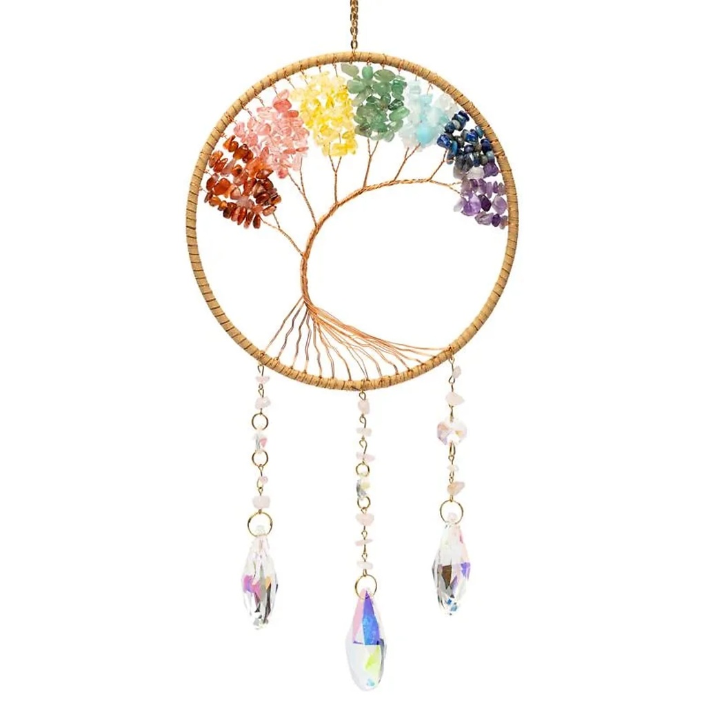 Attrape-soleil arbre de vie avec pierres de chakra -- 43x16.5 cm