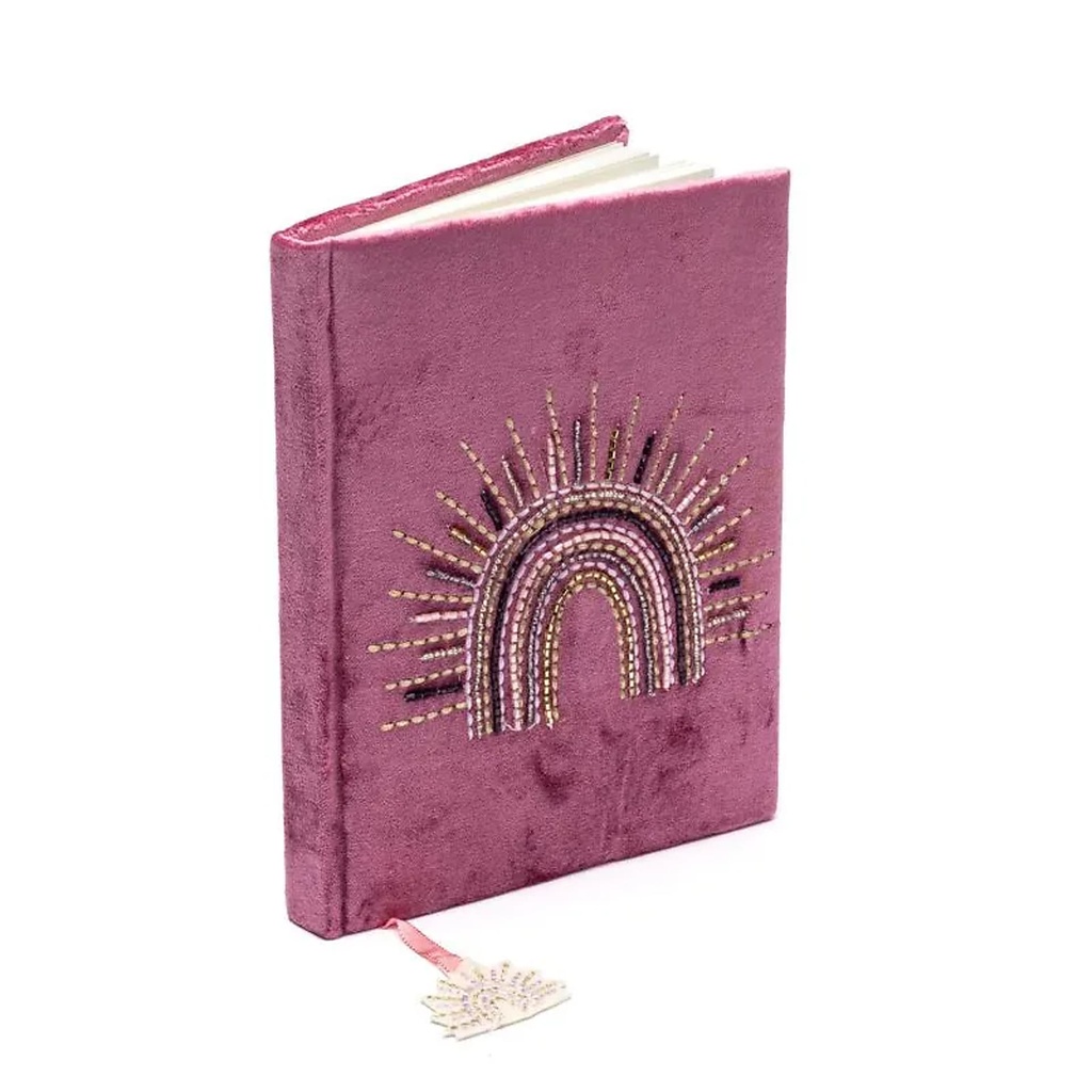 Carnet velours violet avec arc-en-ciel -- 20x15 cm