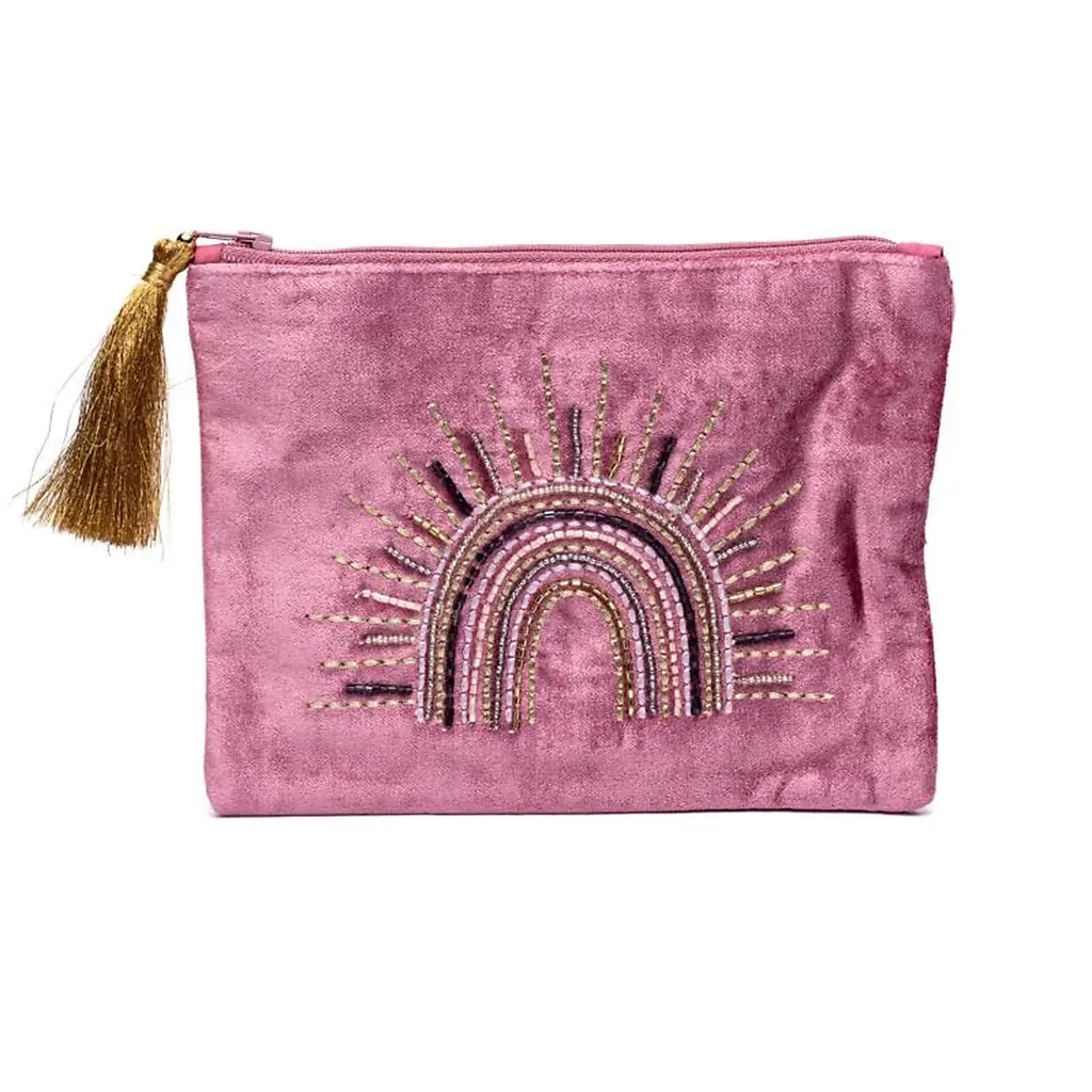 Pochette zippée en velours violet avec arc-en-ciel -- 20x15 cm