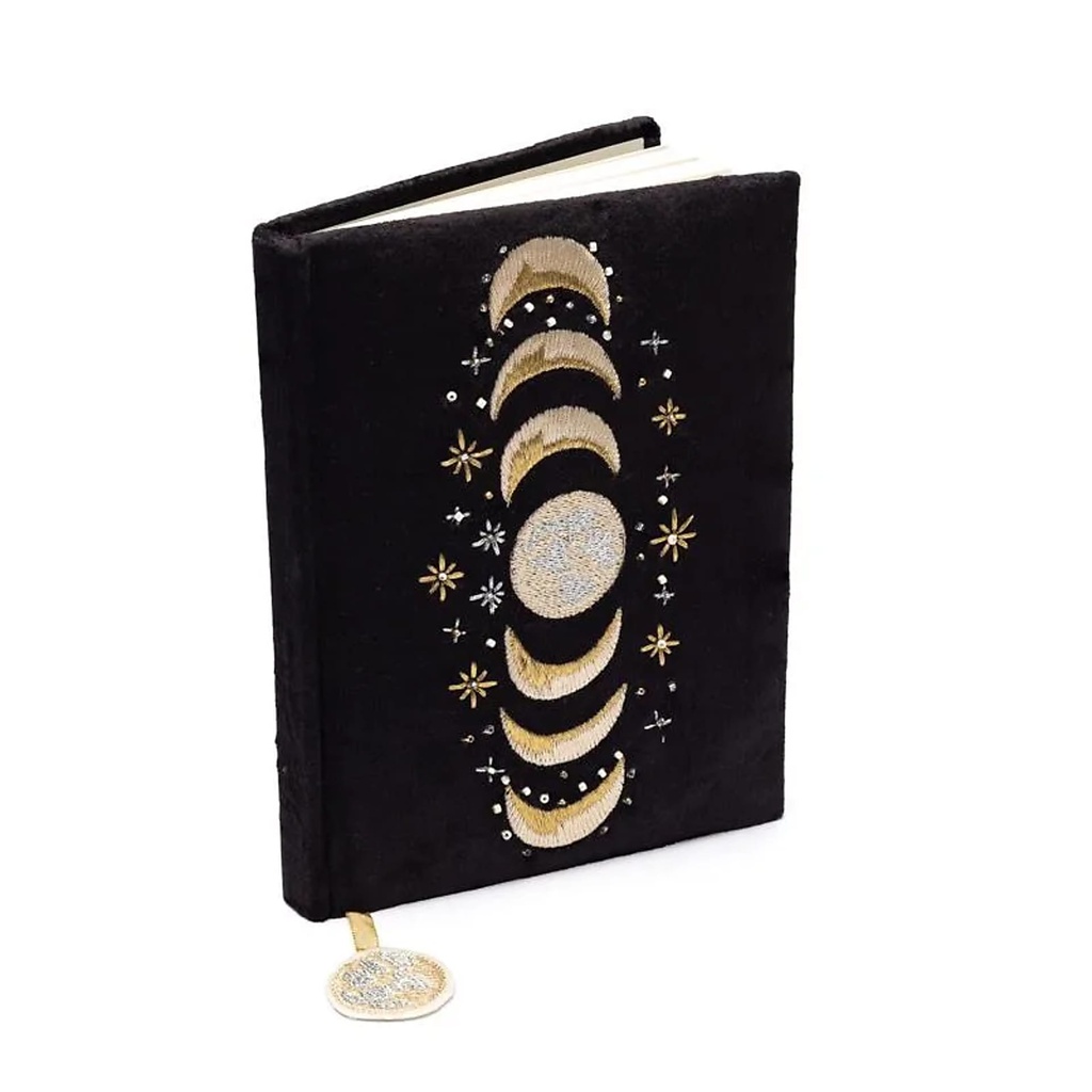 Carnet velours noir avec phases lunaires -- 20x15 cm