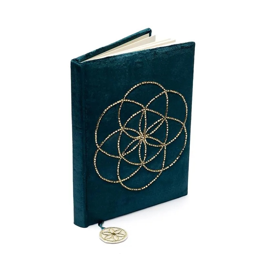 Carnet velours pétrole avec Graine de Vie -- 20x15 cm