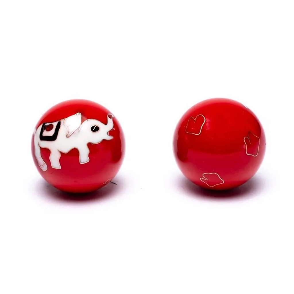 Boules de santé Qi Gong éléphants blanc / rouge | 3.5 cm