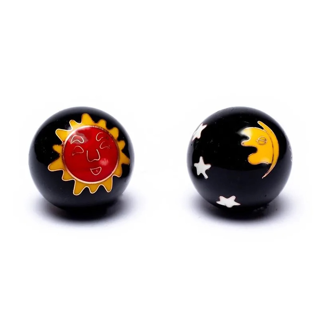 Boules santé Qi Gong Soleil lune jaune rouge noir | 3.5 cm