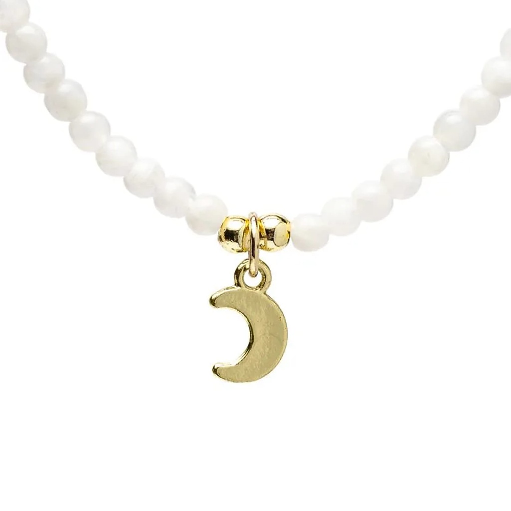 Collier ajustable Pierre de lune avec pendentif lune -- ±37 cm